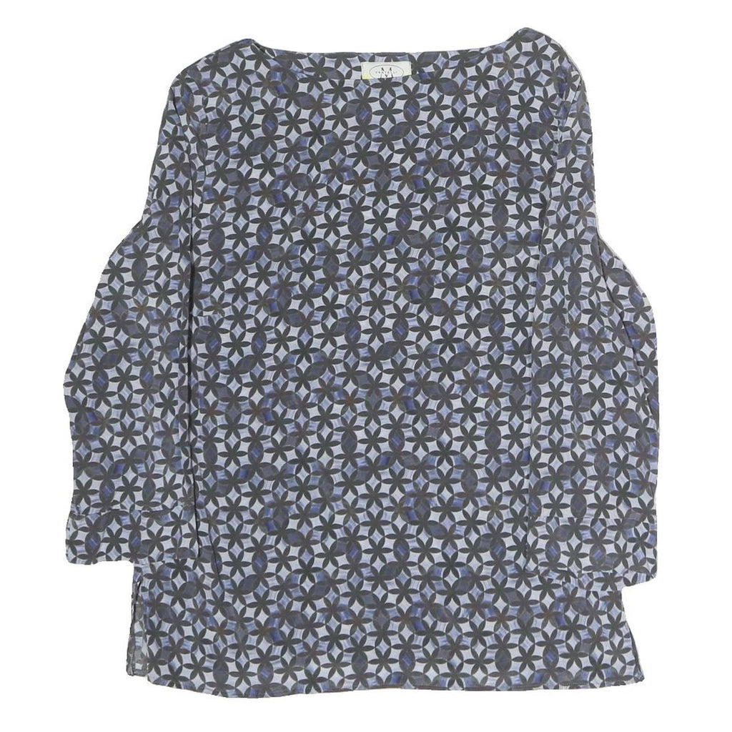 FRATELLI Womens Blue Printed Basic Long Sleeve Round Neck Top M Polyester