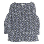 FRATELLI Womens Blue Printed Basic Long Sleeve Round Neck Top M Polyester