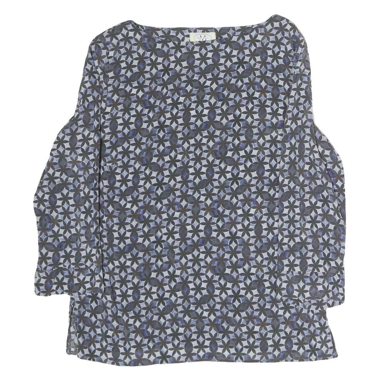 FRATELLI Womens Blue Printed Basic Long Sleeve Round Neck Top M Polyester