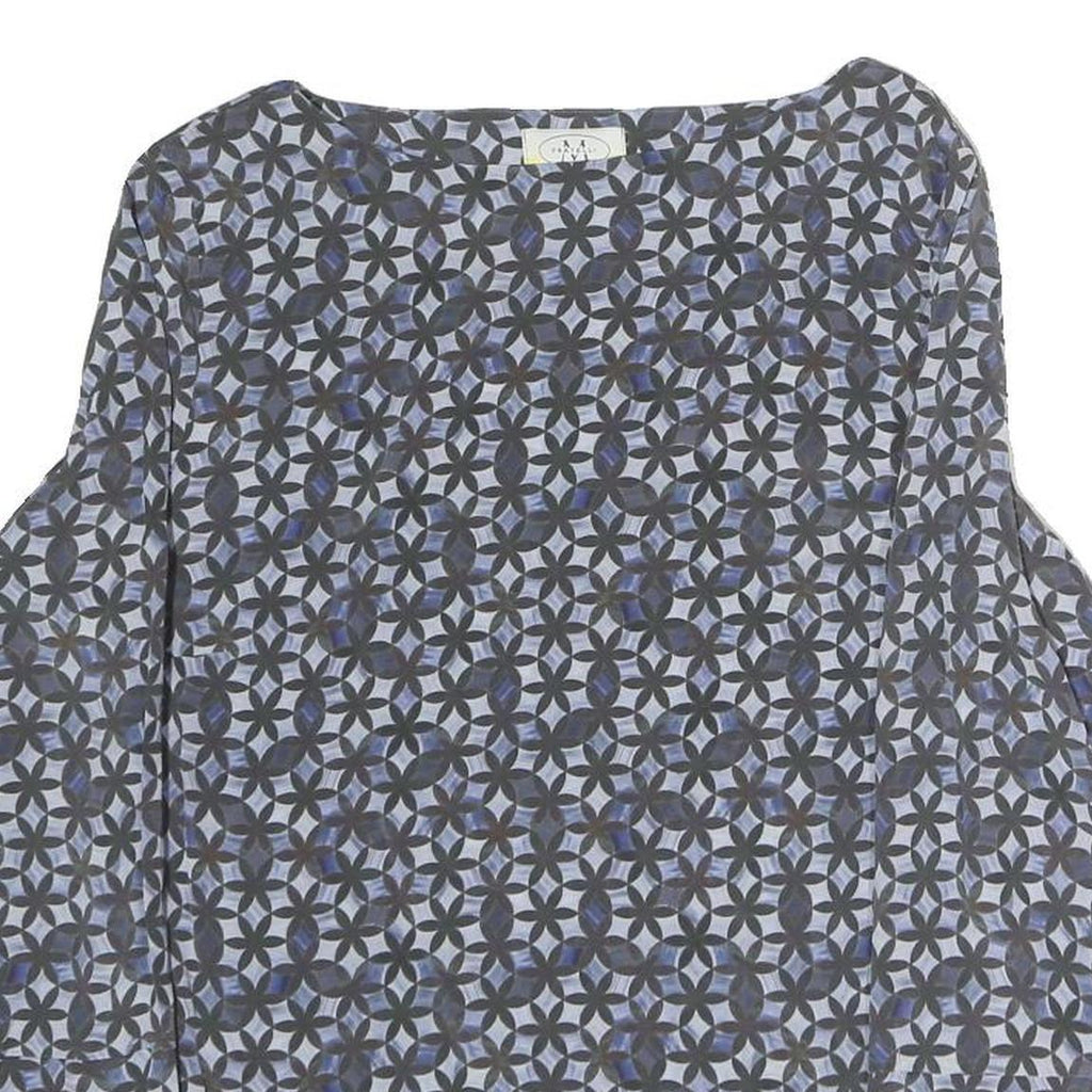 FRATELLI Womens Blue Printed Basic Long Sleeve Round Neck Top M Polyester