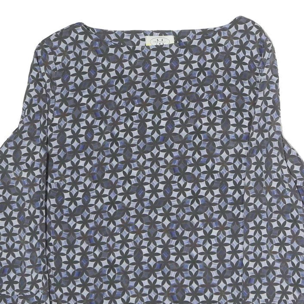 FRATELLI Womens Blue Printed Basic Long Sleeve Round Neck Top M Polyester
