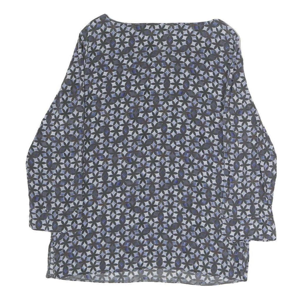 FRATELLI Womens Blue Printed Basic Long Sleeve Round Neck Top M Polyester