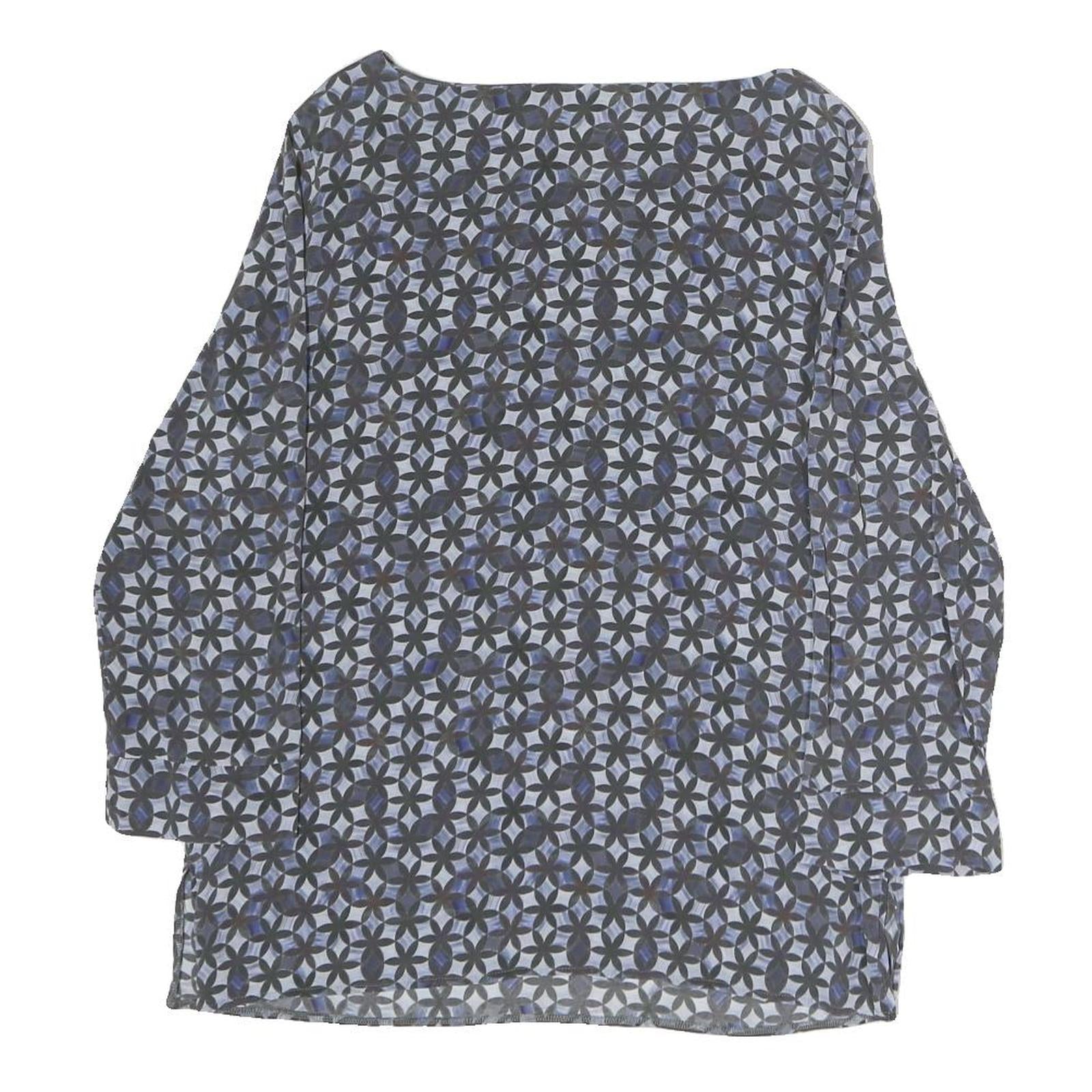 FRATELLI Womens Blue Printed Basic Long Sleeve Round Neck Top M Polyester