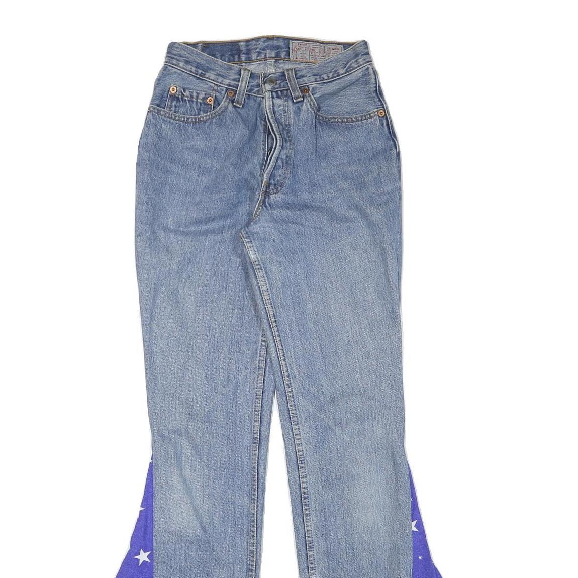 LEVI'S Womens Custom Jeans Blue Regular Flared Denim Medium W23 L32 Star Print