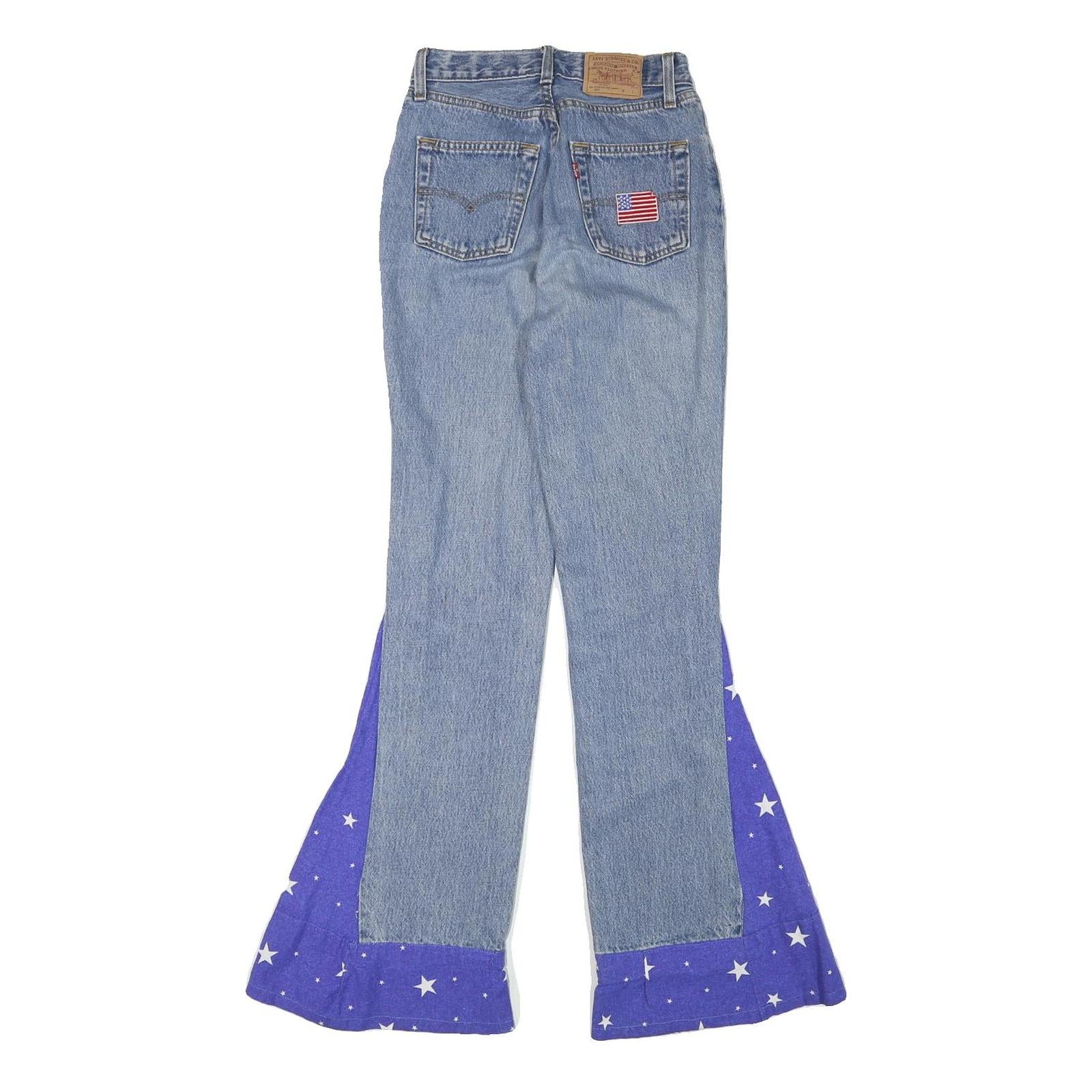 LEVI'S Womens Custom Jeans Blue Regular Flared Denim Medium W23 L32 Star Print