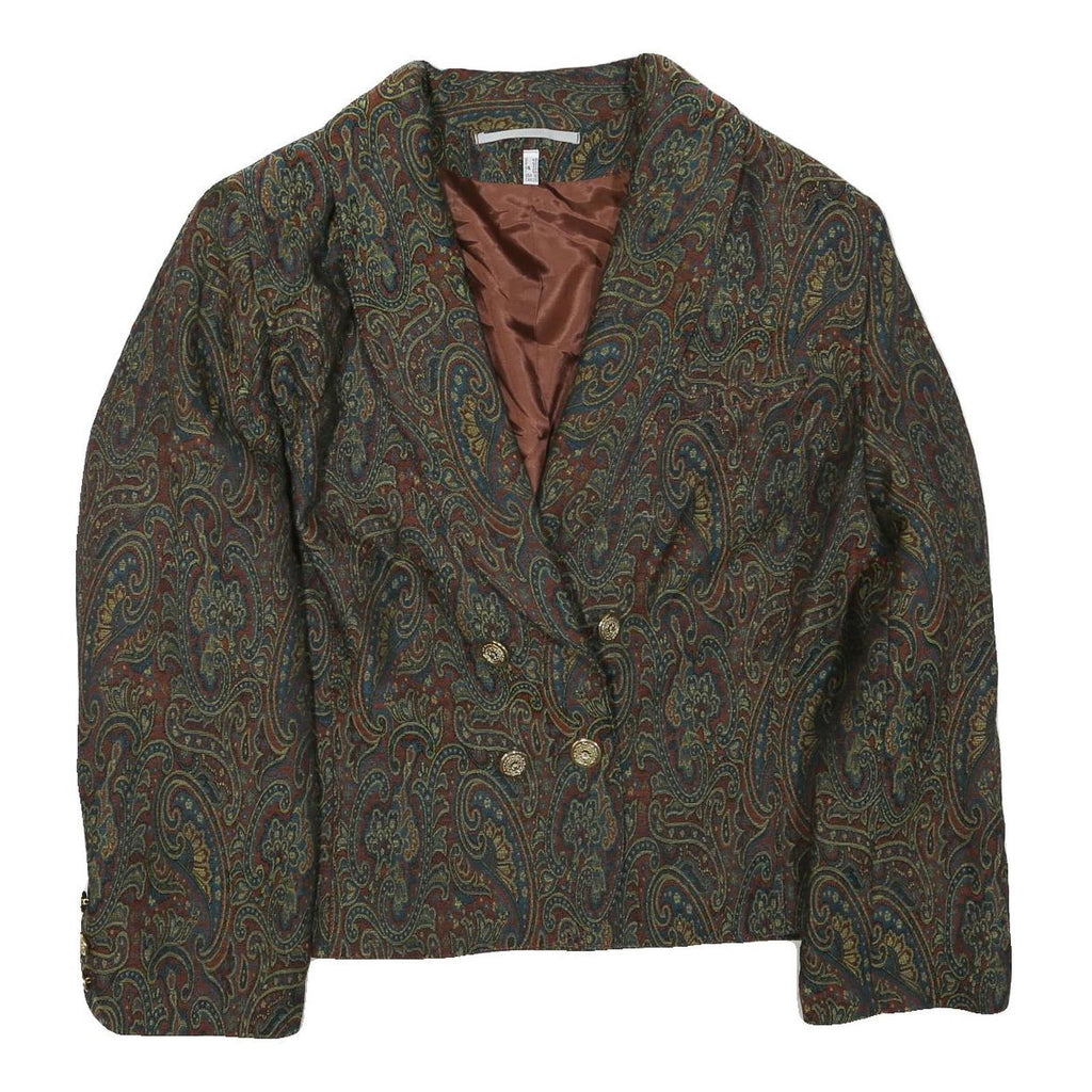 Womens Brown Paisley Button Jacket UK 22 Cotton Blend Classic Paisley Pattern