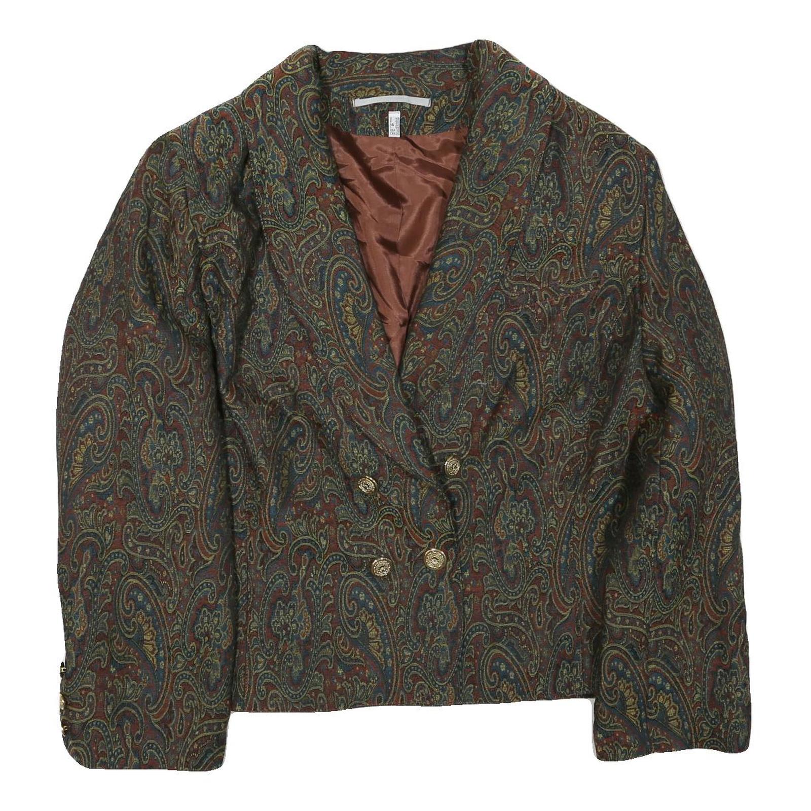 Womens Brown Paisley Button Jacket UK 22 Cotton Blend Classic Paisley Pattern