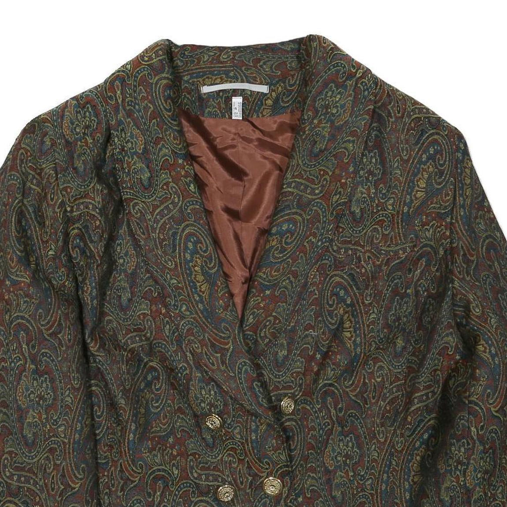 Womens Brown Paisley Button Jacket UK 22 Cotton Blend Classic Paisley Pattern