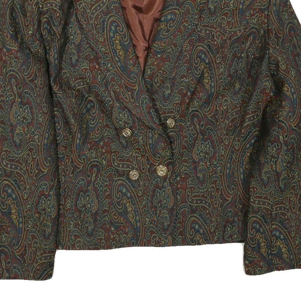 Womens Brown Paisley Button Jacket UK 22 Cotton Blend Classic Paisley Pattern