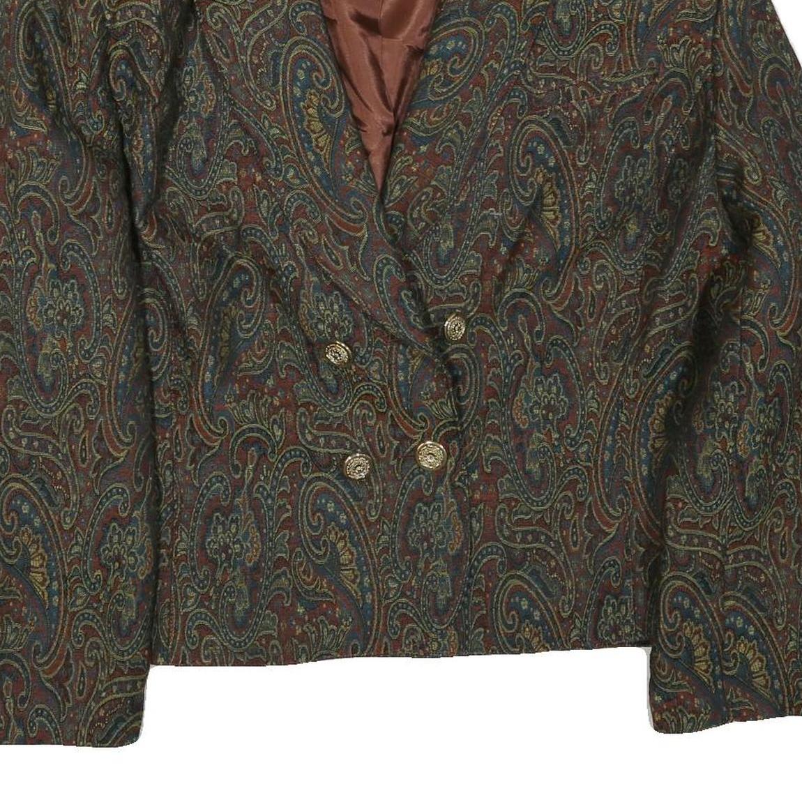 Womens Brown Paisley Button Jacket UK 22 Cotton Blend Classic Paisley Pattern
