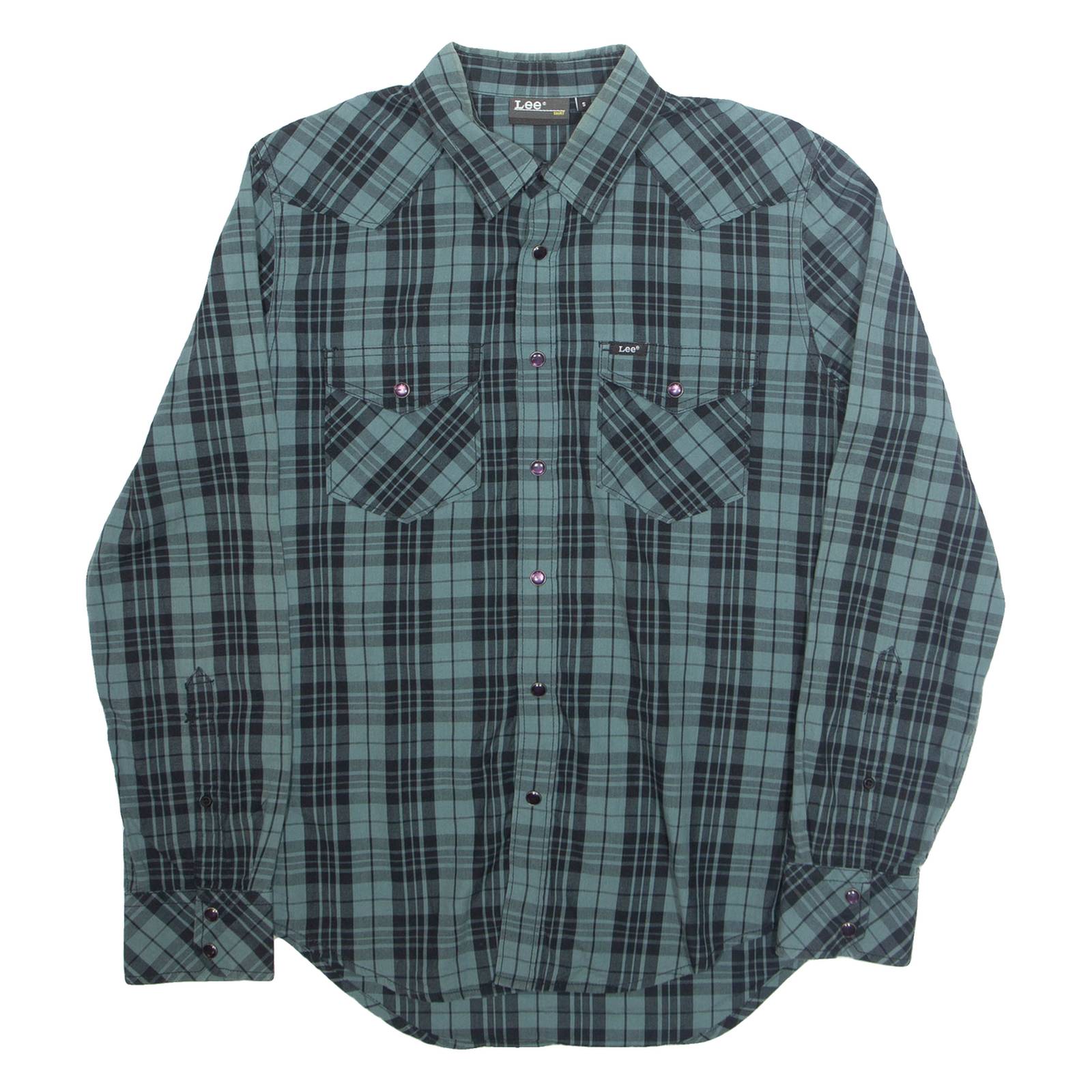 LEE Mens Shirt Green Check Long Sleeve S