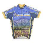 PACE Mens Blue Yellow Tour De Tahoe Cycling Jersey S Short Sleeve Zip Neck