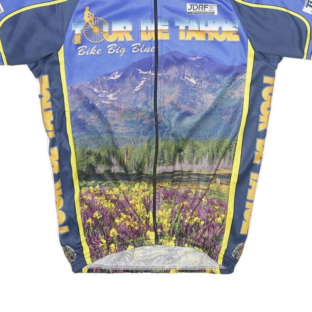 PACE Mens Blue Yellow Tour De Tahoe Cycling Jersey S Short Sleeve Zip Neck