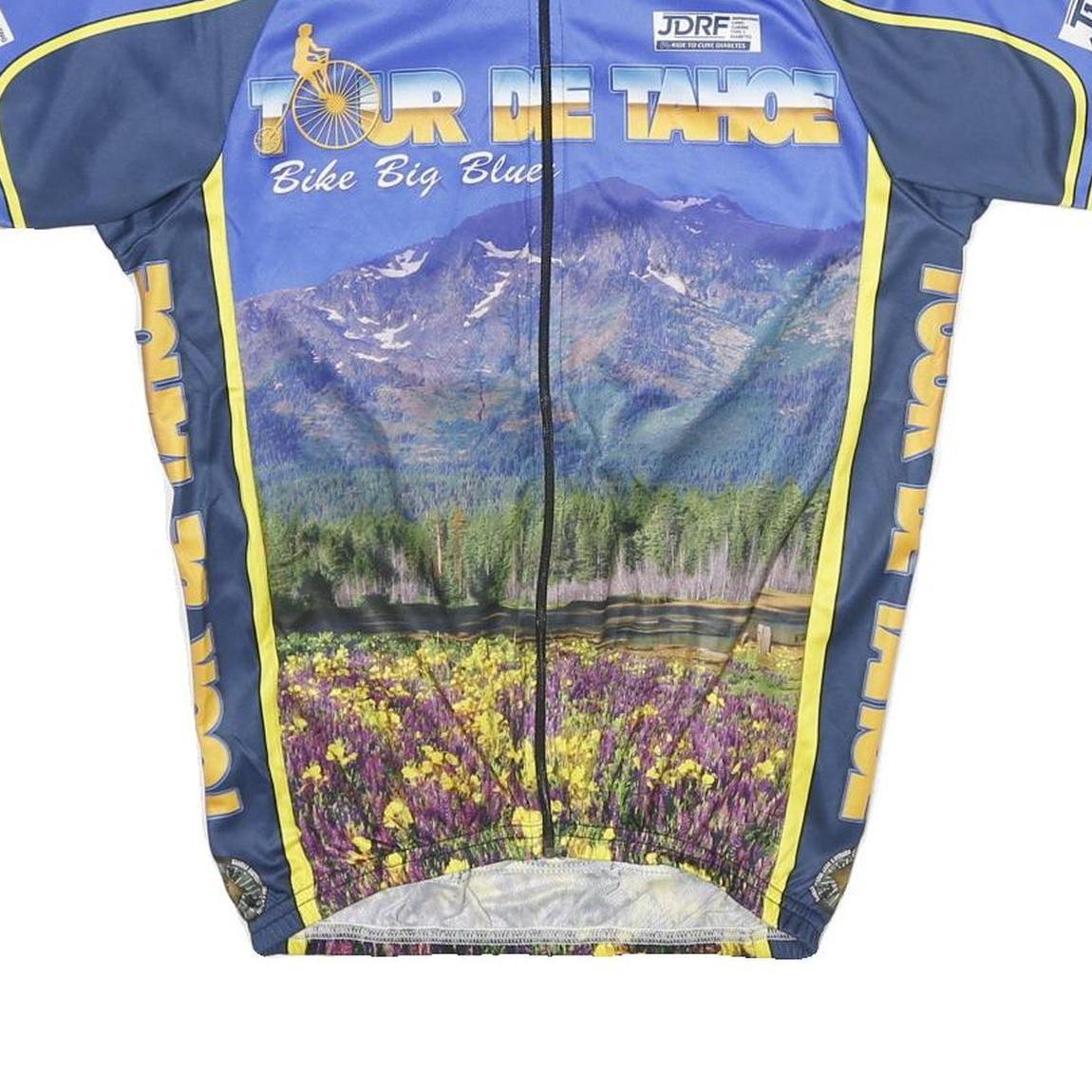 PACE Mens Blue Yellow Tour De Tahoe Cycling Jersey S Short Sleeve Zip Neck