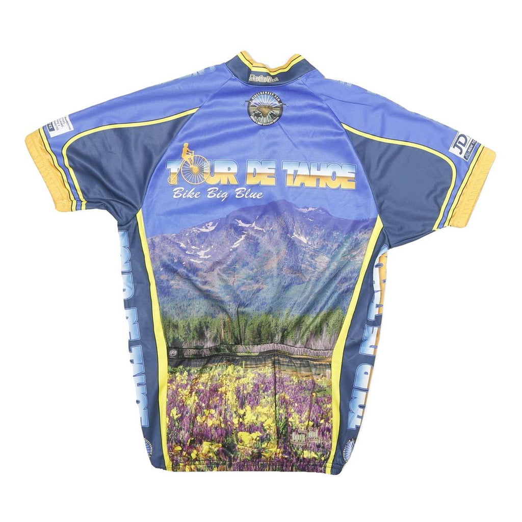 PACE Mens Blue Yellow Tour De Tahoe Cycling Jersey S Short Sleeve Zip Neck