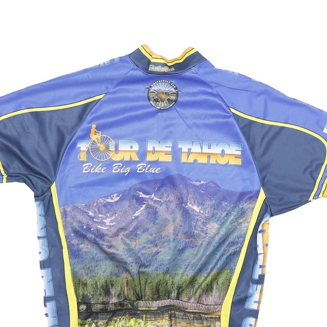 PACE Mens Blue Yellow Tour De Tahoe Cycling Jersey S Short Sleeve Zip Neck