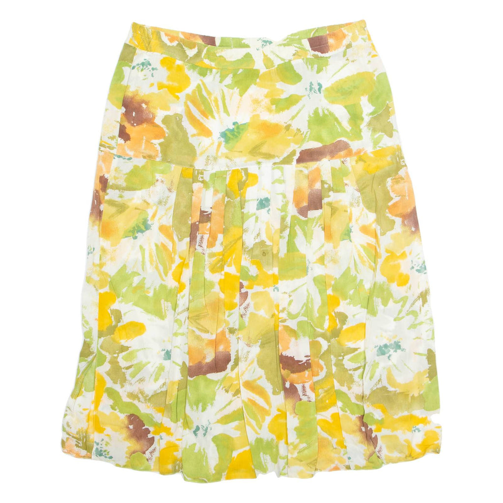 Womens A-Line Skirt Yellow Knee Length Floral L