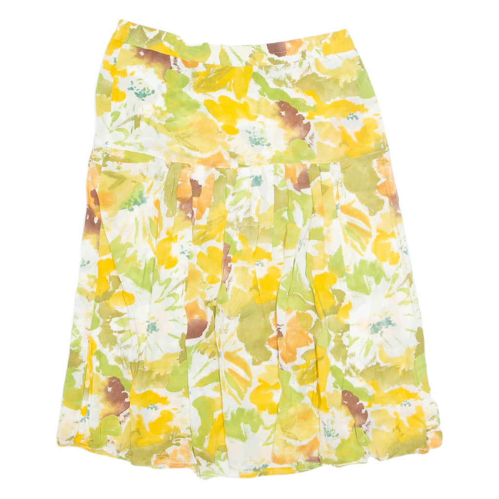 Womens A-Line Skirt Yellow Knee Length Floral L
