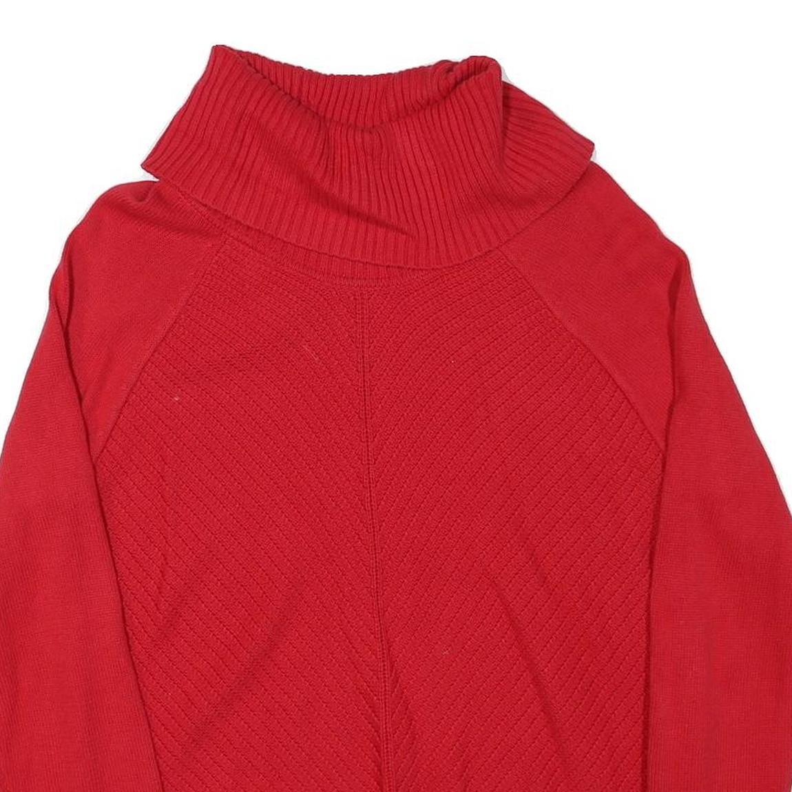 CALVIN KLEIN Mens Red Plain Pullover Roll Neck Basic Knit Jumper M Cotton Blend