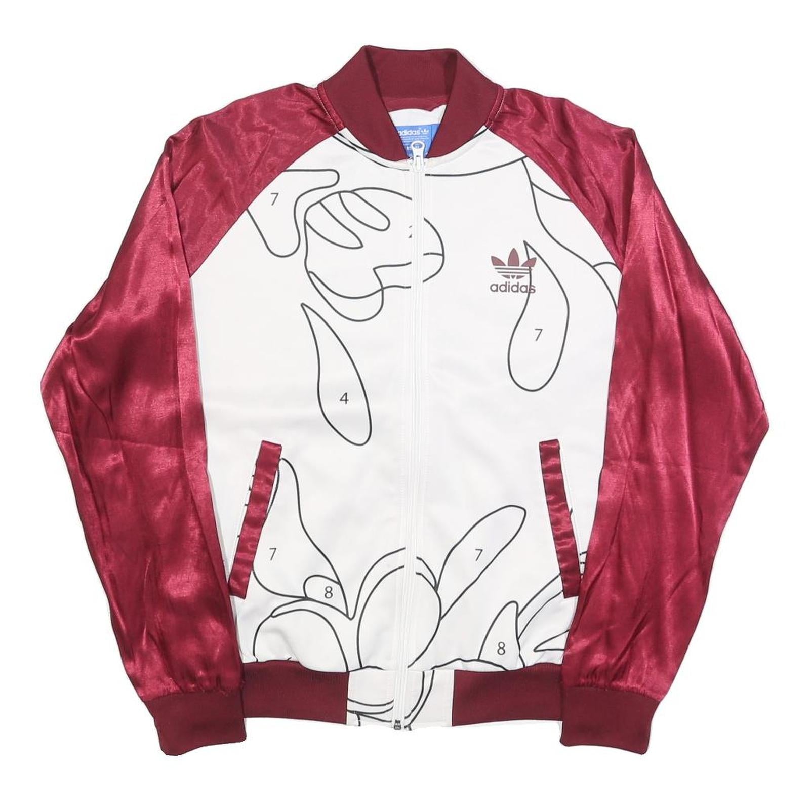 ADIDAS Womens Maroon & White Track Jacket UK 10 Polyester Blend Abstract Print