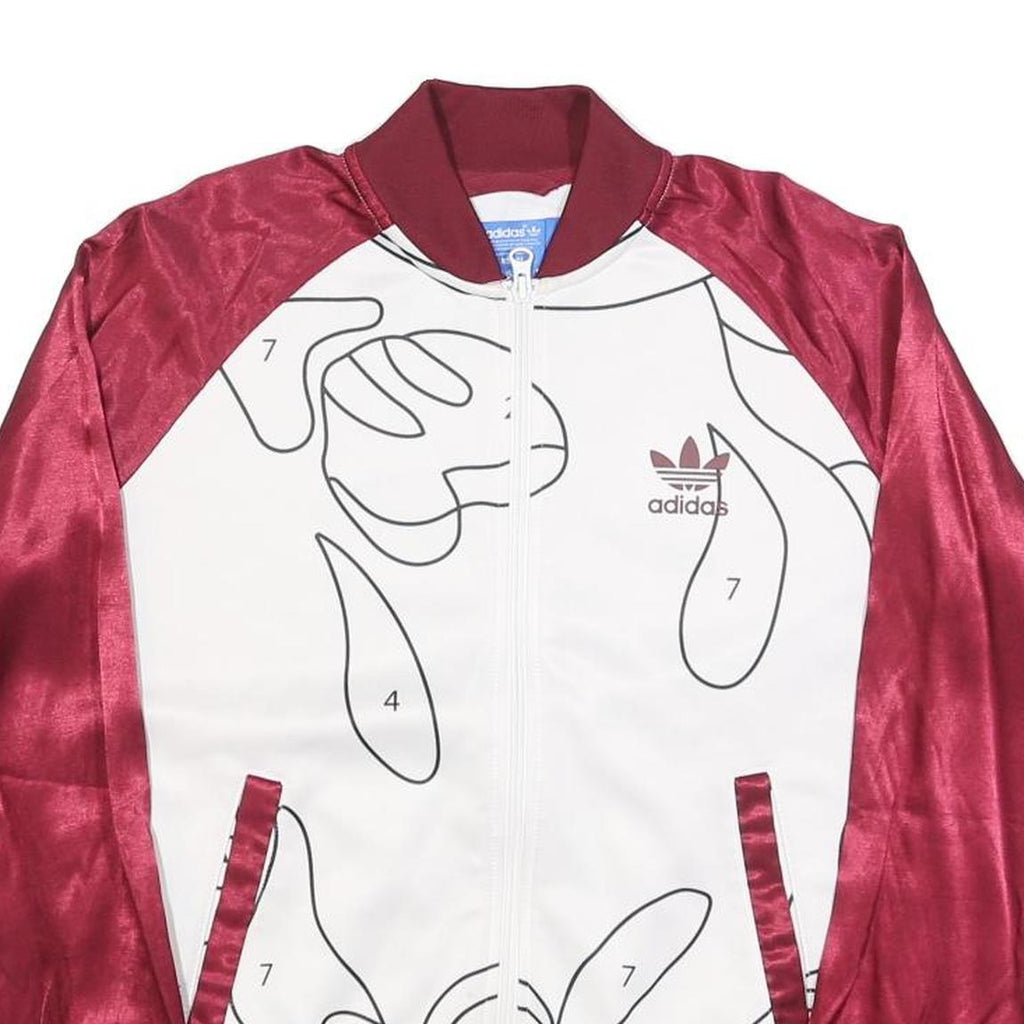 ADIDAS Womens Maroon & White Track Jacket UK 10 Polyester Blend Abstract Print