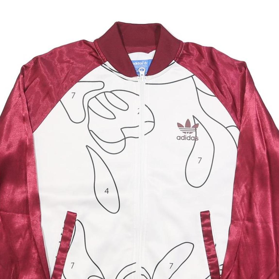 ADIDAS Womens Maroon & White Track Jacket UK 10 Polyester Blend Abstract Print