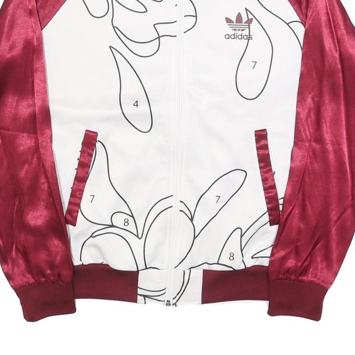 ADIDAS Womens Maroon & White Track Jacket UK 10 Polyester Blend Abstract Print