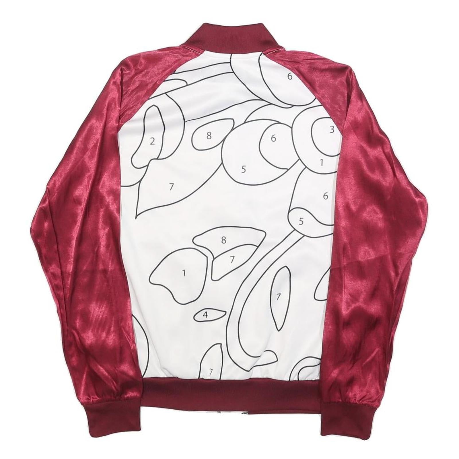 ADIDAS Womens Maroon & White Track Jacket UK 10 Polyester Blend Abstract Print