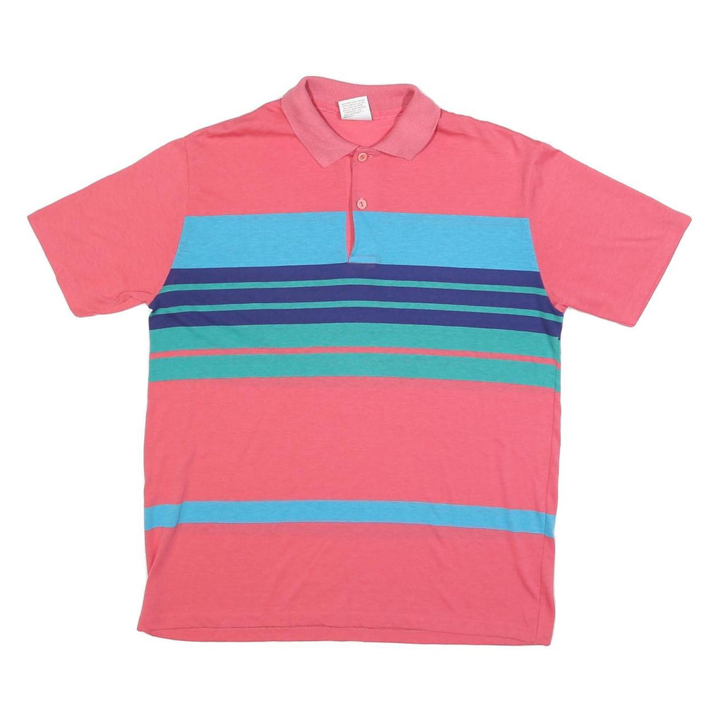 WINDRIDGE Mens Pink & Blue Striped Polo Shirt L Short Sleeve Crew Neck Casual