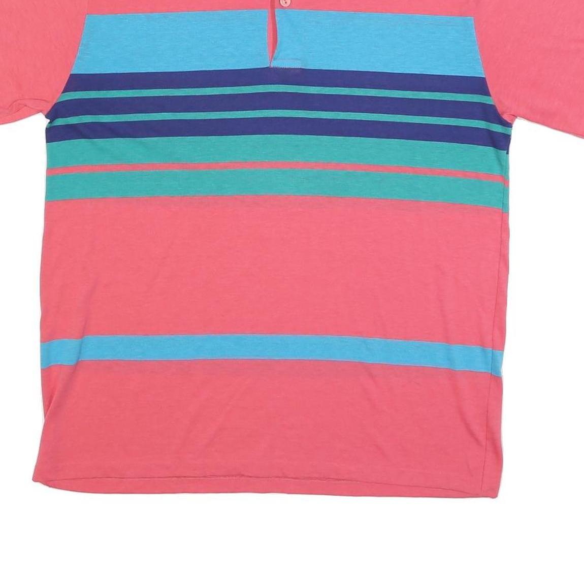 WINDRIDGE Mens Pink & Blue Striped Polo Shirt L Short Sleeve Crew Neck Casual