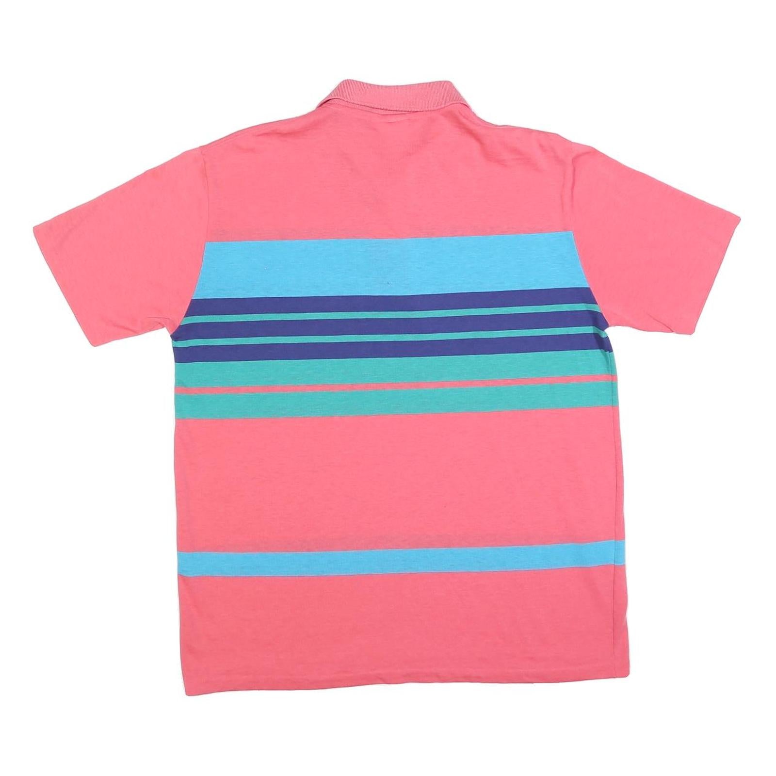WINDRIDGE Mens Pink & Blue Striped Polo Shirt L Short Sleeve Crew Neck Casual