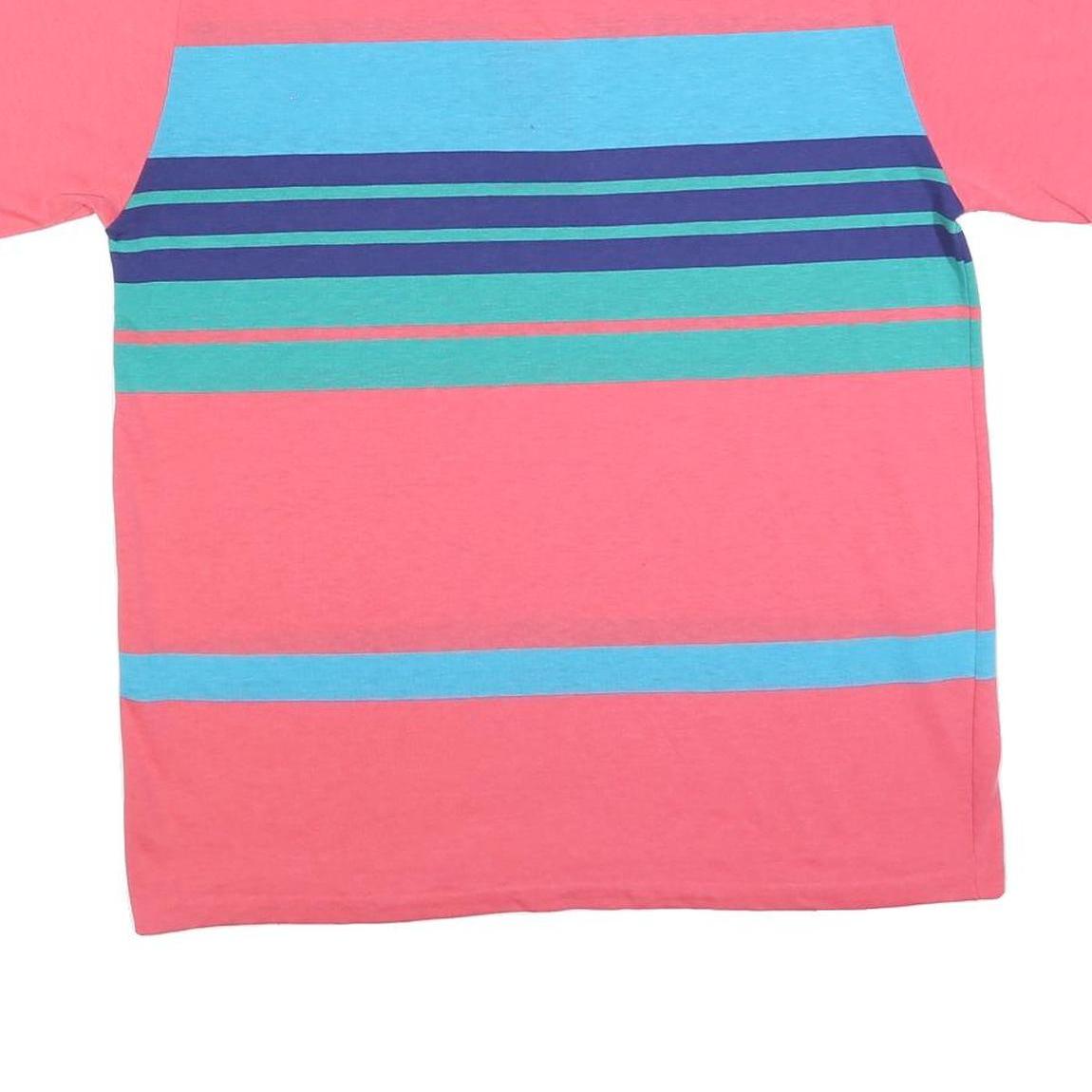 WINDRIDGE Mens Pink & Blue Striped Polo Shirt L Short Sleeve Crew Neck Casual