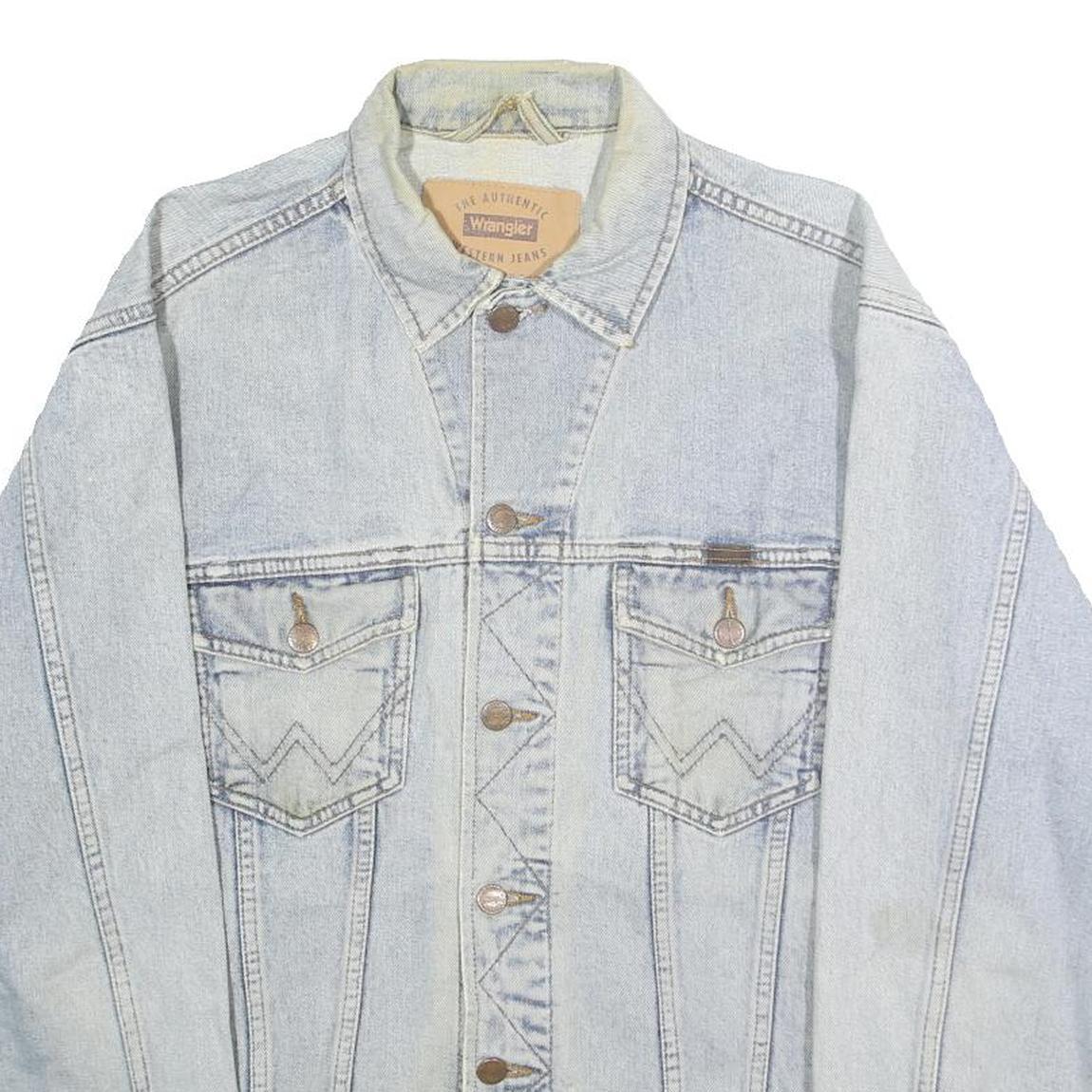 WRANGLER Mens Blue Denim Jacket S Cotton Button Closure Classic Western Style