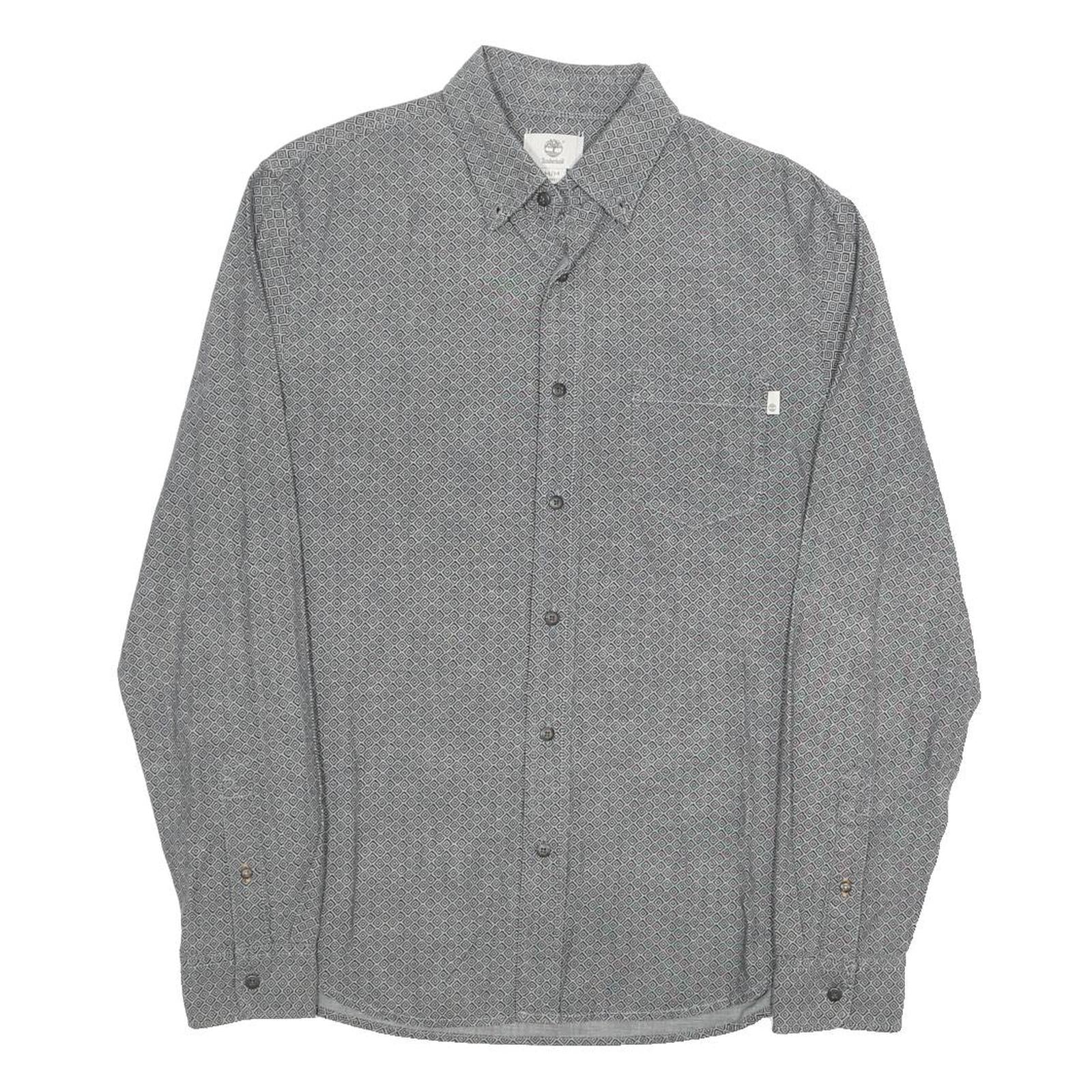 TIMBERLAND Mens Grey Cotton Blend Patterned Shirt M Button-Down Collar Long