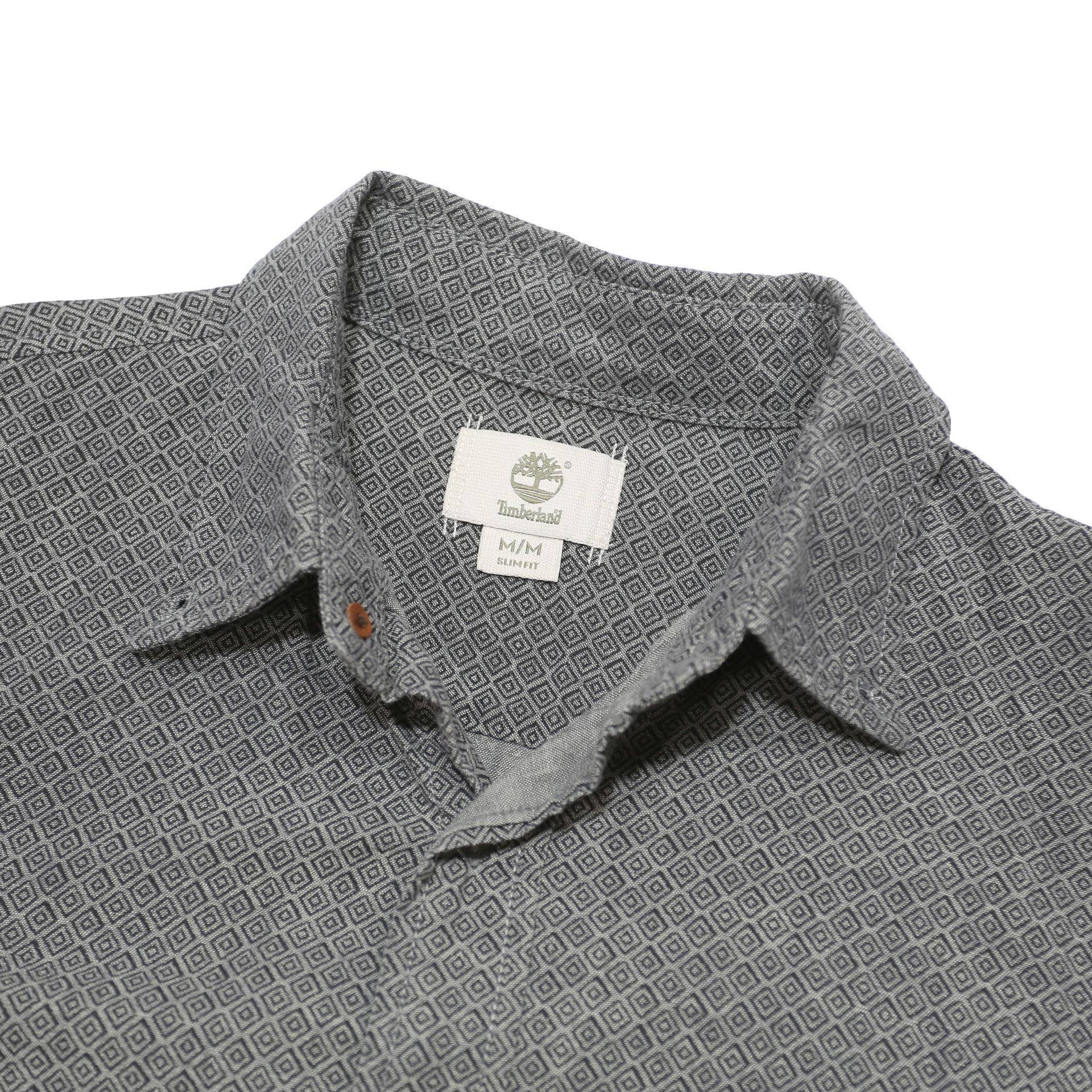 TIMBERLAND Mens Grey Cotton Blend Patterned Shirt M Button-Down Collar Long
