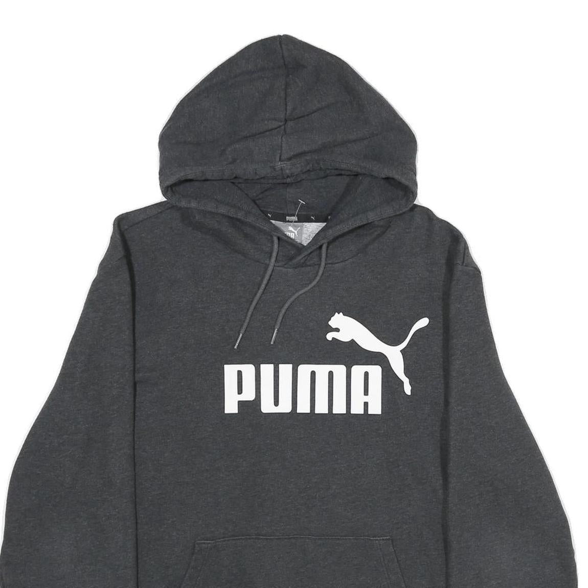 PUMA Mens Charcoal Grey Hoodie M Cotton Blend Pullover Classic Logo