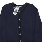NINE WEST Womens Blue & Black Plain Cotton Blend Jumper Button Neck Basic Knit