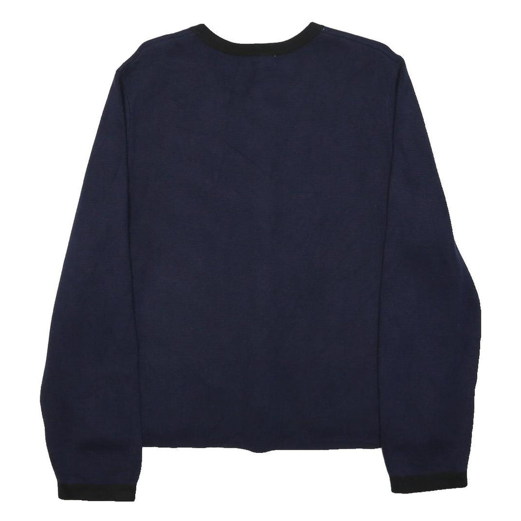 NINE WEST Womens Blue & Black Plain Cotton Blend Jumper Button Neck Basic Knit