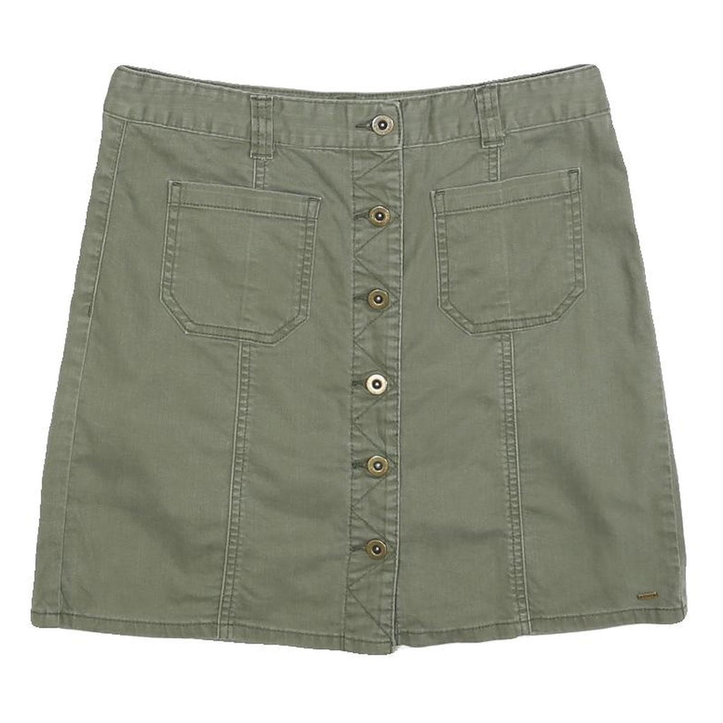 TOMMY HILFIGER Womens Green Cotton Mini Skirt Button Front Casual Pocket Design