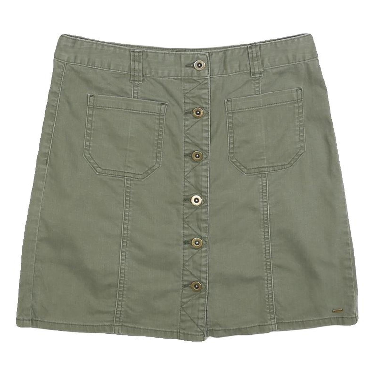 TOMMY HILFIGER Womens Green Cotton Mini Skirt Button Front Casual Pocket Design