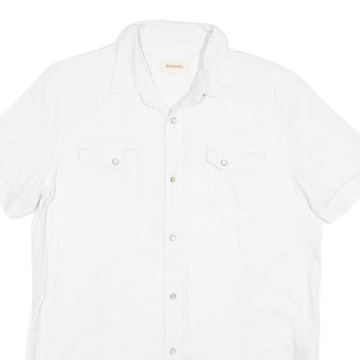 DIESEL Mens White Cotton Short Sleeve Shirt M Button Pocket Casual Summer
