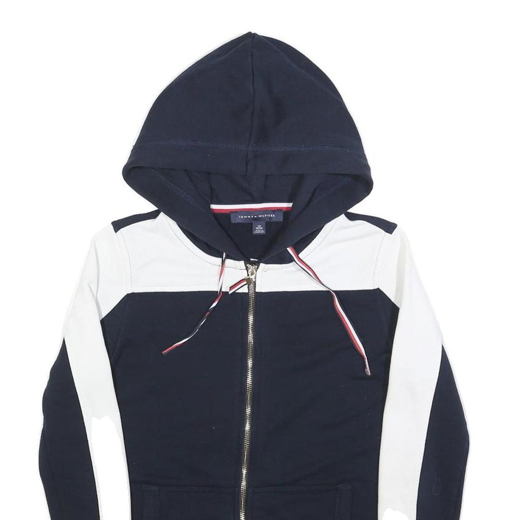 TOMMY HILFIGER Womens Navy & White Zip Up Hoodie S Designer Casual Sweatshirt