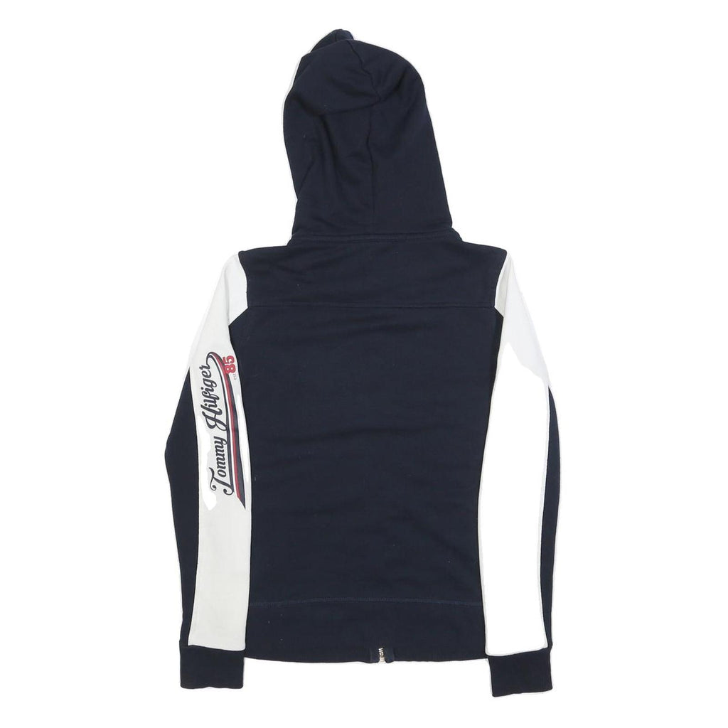 TOMMY HILFIGER Womens Navy & White Zip Up Hoodie S Designer Casual Sweatshirt
