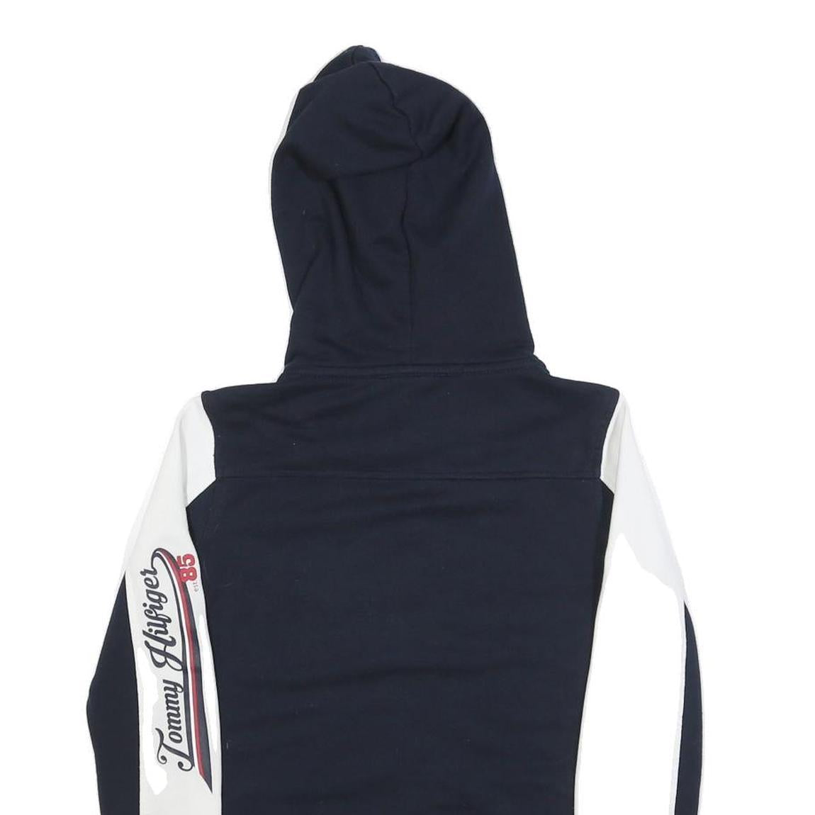 TOMMY HILFIGER Womens Navy & White Zip Up Hoodie S Designer Casual Sweatshirt