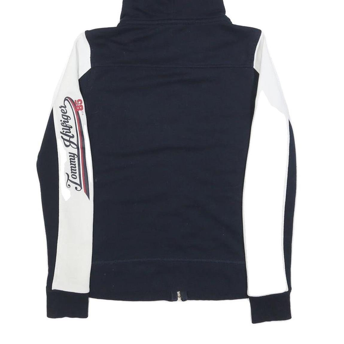 TOMMY HILFIGER Womens Navy & White Zip Up Hoodie S Designer Casual Sweatshirt