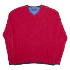 NAUTICA Mens Jumper Red V-Neck Tight Knit XL