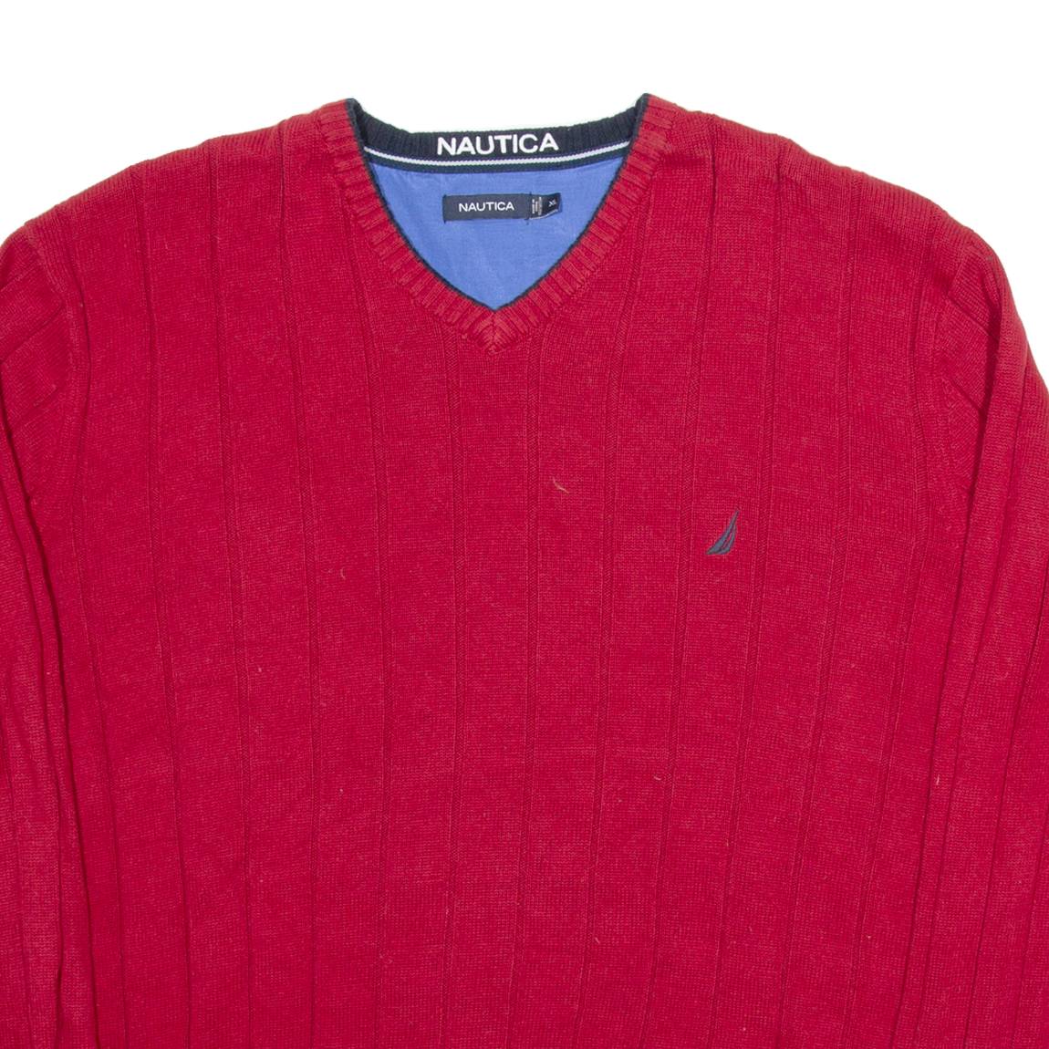 NAUTICA Mens Jumper Red V-Neck Tight Knit XL