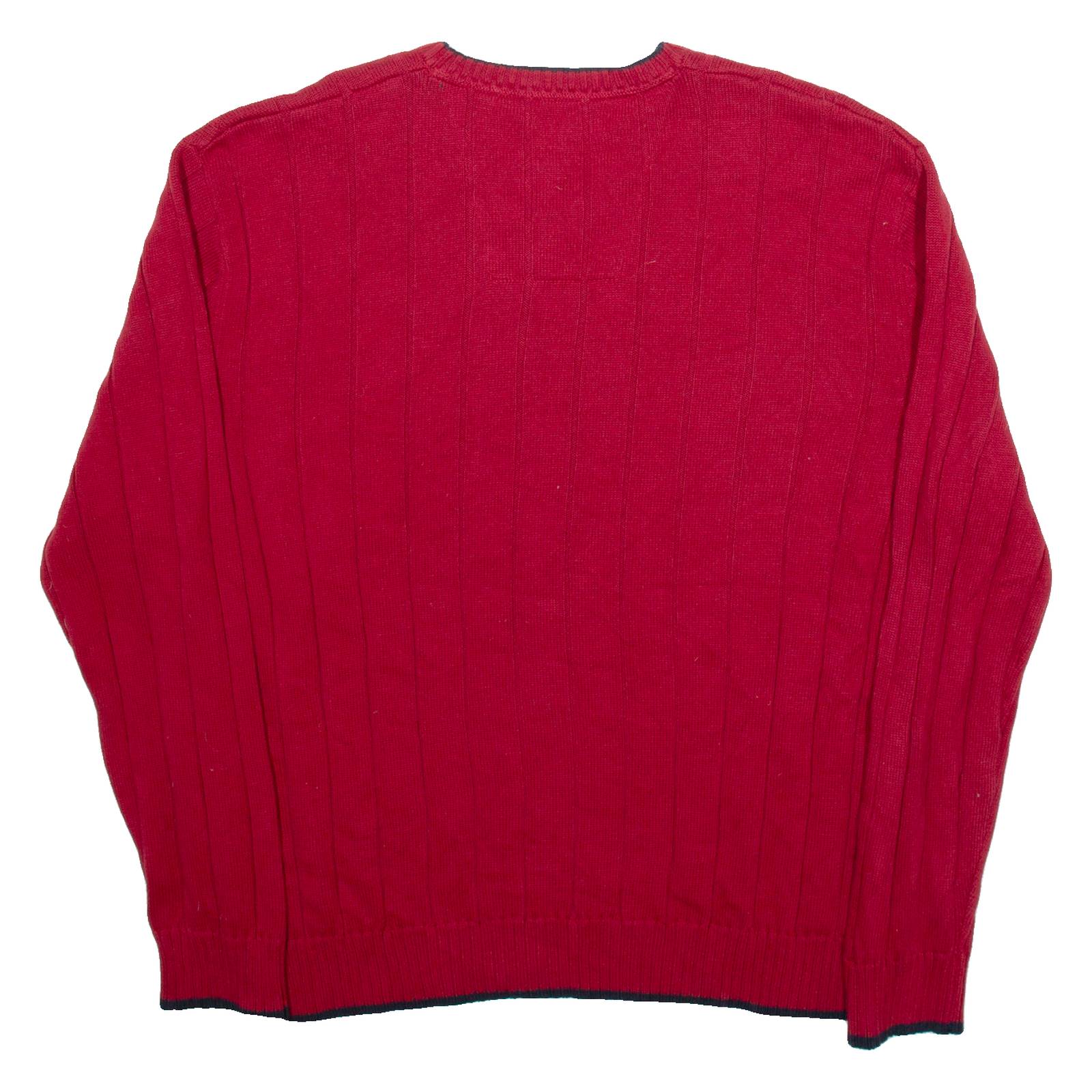 NAUTICA Mens Jumper Red V-Neck Tight Knit XL