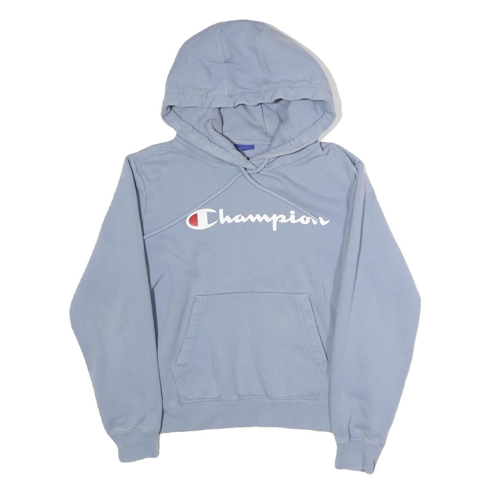 CHAMPION Mens Blue Pullover Hoodie S Logo Printed Casual Sportswear
