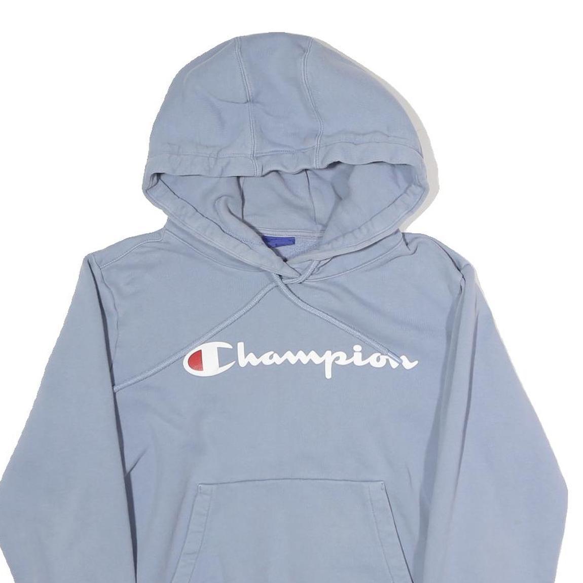 CHAMPION Mens Blue Pullover Hoodie S Logo Printed Casual Sportswear